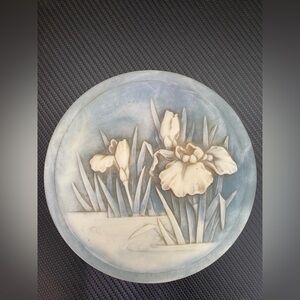 Vintage Incolay Stone Blue Round Hinged Trinket Box